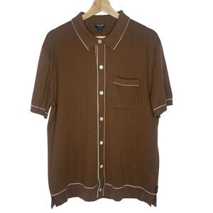 Todd Snyder Button Up Shirt Men's Large Brown White Striped Silk Cotton